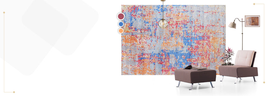 multi color carpet with sofa set